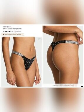Victoria's Secret Very Sexy Polka Dot Shine Strap Thong Panty BLACK XLARGE
